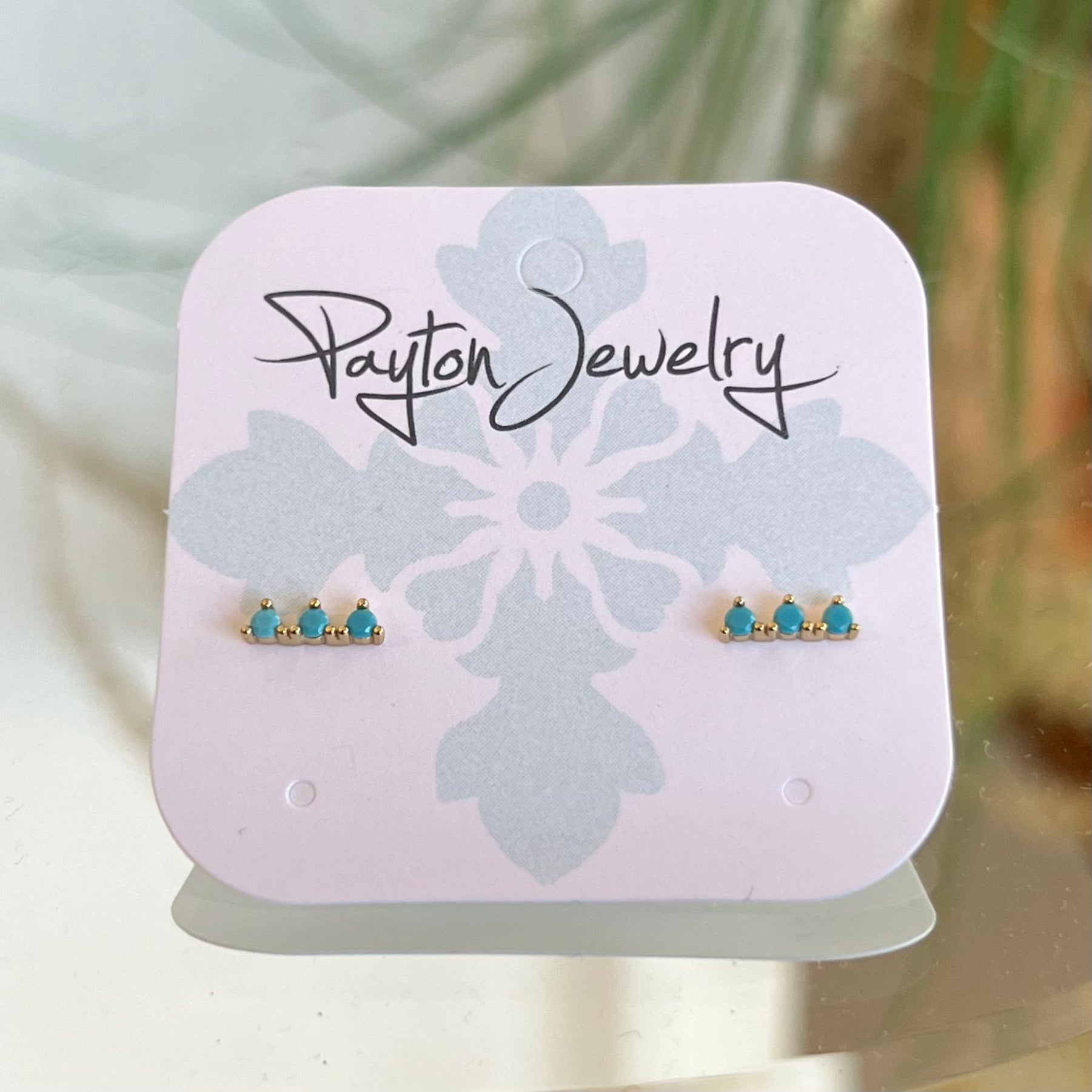 Triple Stone Stud Earrings