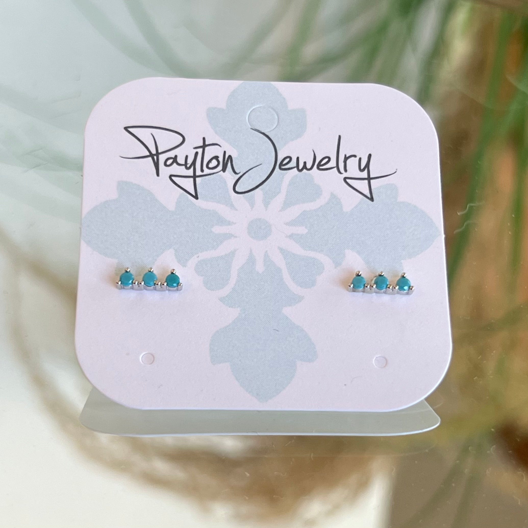 Triple Stone Stud Earrings